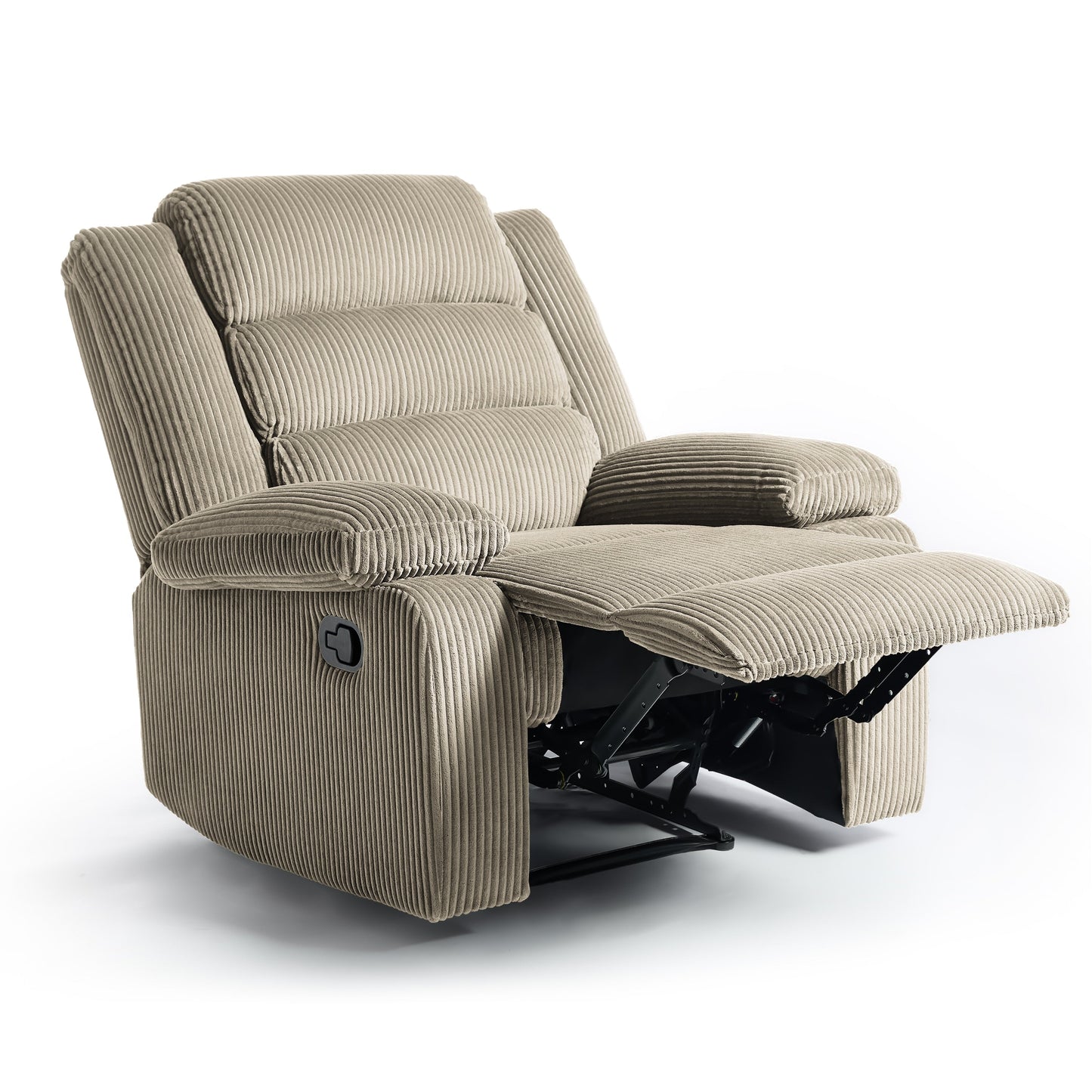 Overstuffed Cotton Corduroy Manual Pushback Recliner with Wide Armrest