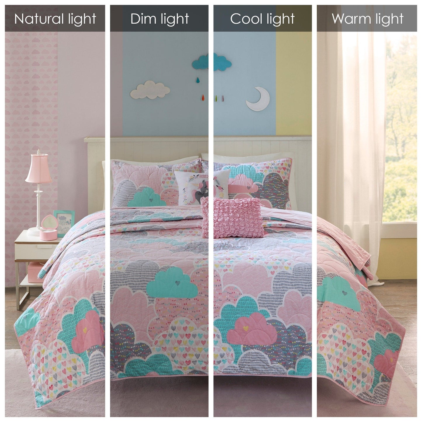Intelligent Design Kids Bliss Pink Reversible Cotton Quilt Set with Throw Pillows