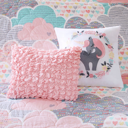 Intelligent Design Kids Bliss Pink Reversible Cotton Quilt Set with Throw Pillows