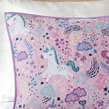 Intelligent Design Kids Ella Unicorn Reversible Cotton Quilt Set with Throw Pillows