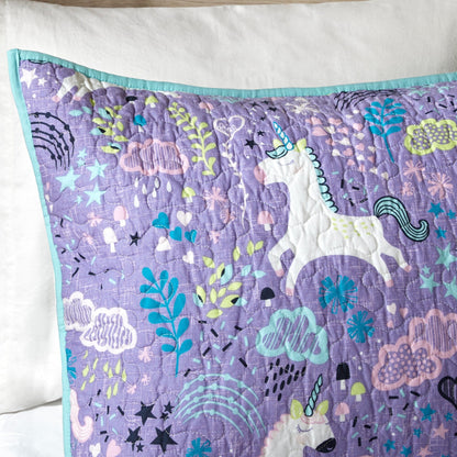 Intelligent Design Kids Ella Unicorn Reversible Cotton Quilt Set with Throw Pillows