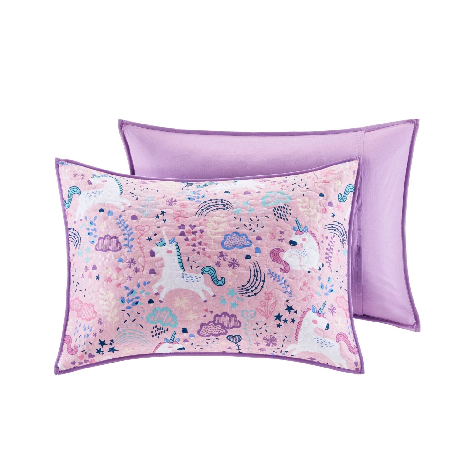 Intelligent Design Kids Ella Unicorn Reversible Cotton Quilt Set with Throw Pillows