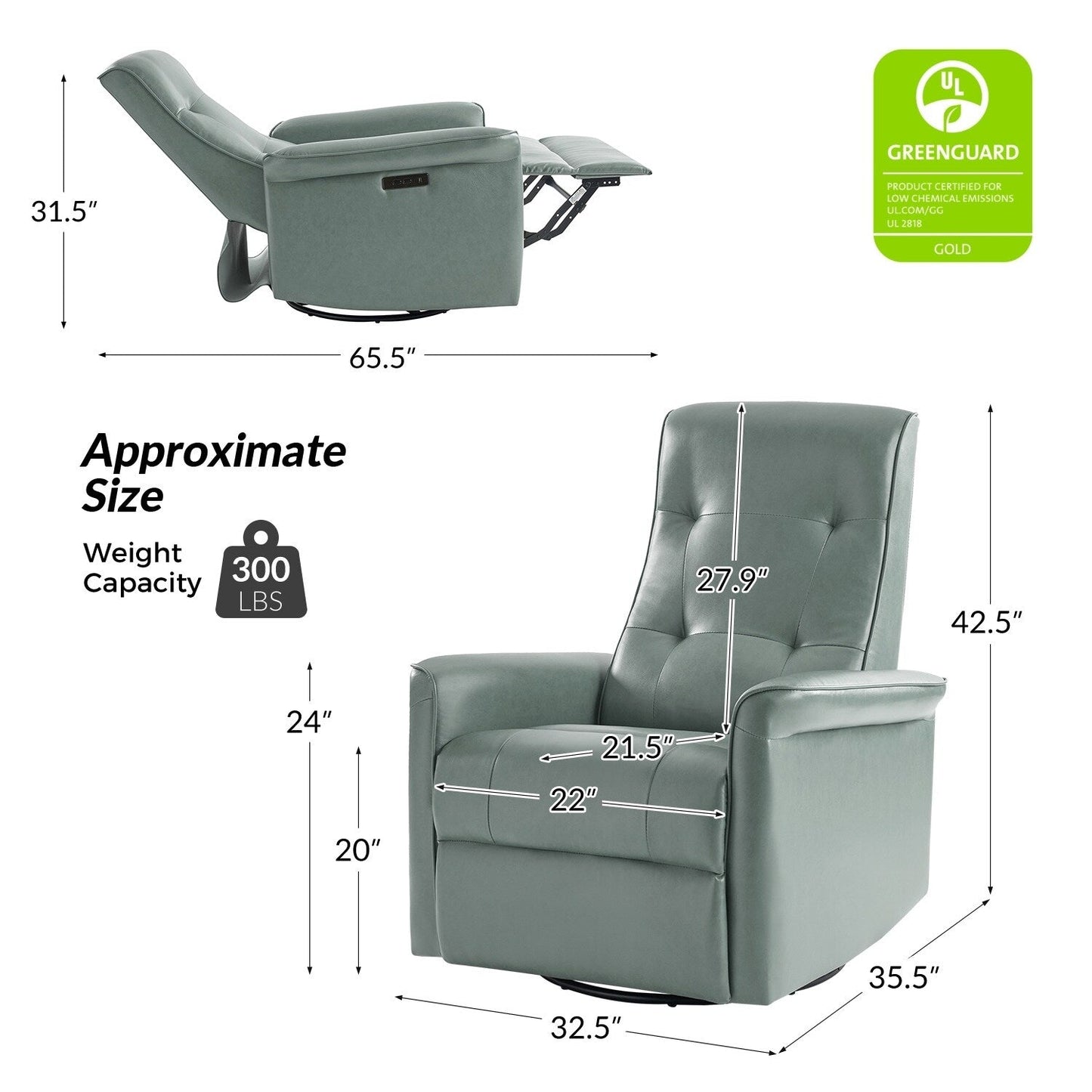 Valentin Modern Faux Leather Swivel Power Recliner with USB Ports Set of 2 by HULALA HOME