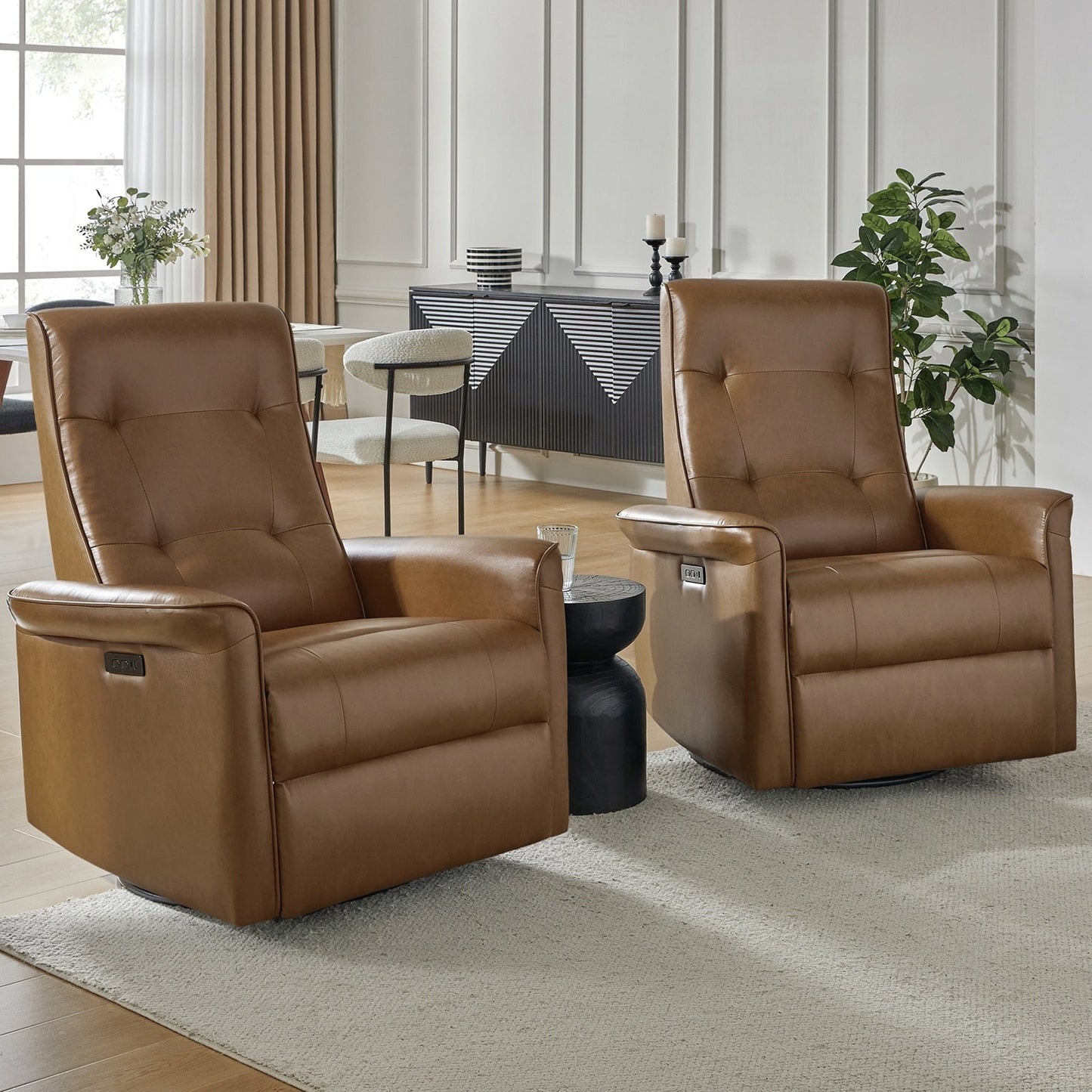 Valentin Modern Faux Leather Swivel Power Recliner with USB Ports Set of 2 by HULALA HOME