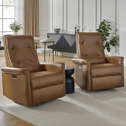 Valentin Modern Faux Leather Swivel Power Recliner with USB Ports Set of 2 by HULALA HOME