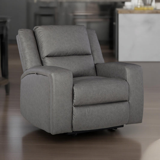 Vance Manual Recliner Chair, Gray Faux Leather, Pillow Top Headrest