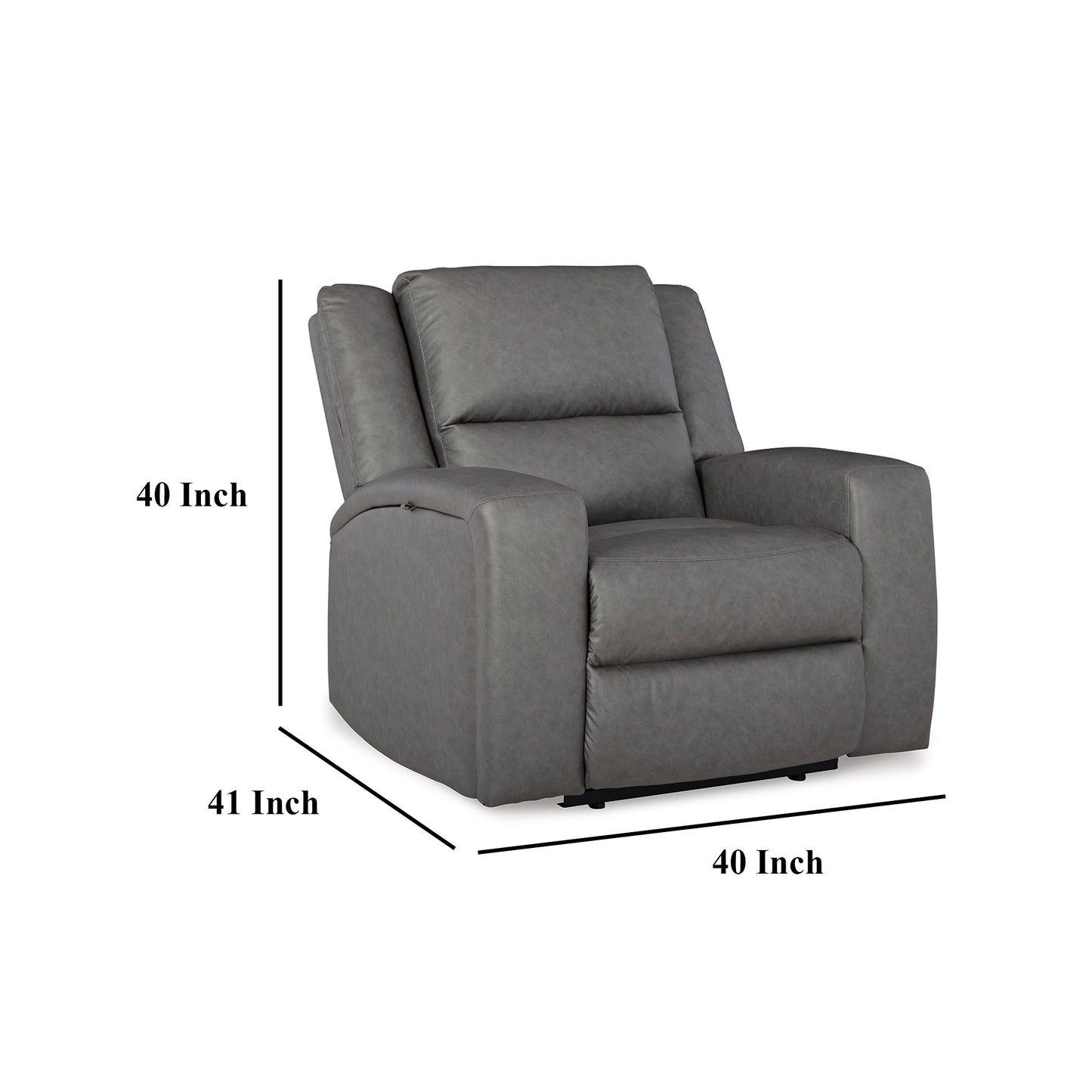 Vance Manual Recliner Chair, Gray Faux Leather, Pillow Top Headrest