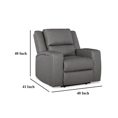 Vance Manual Recliner Chair, Gray Faux Leather, Pillow Top Headrest