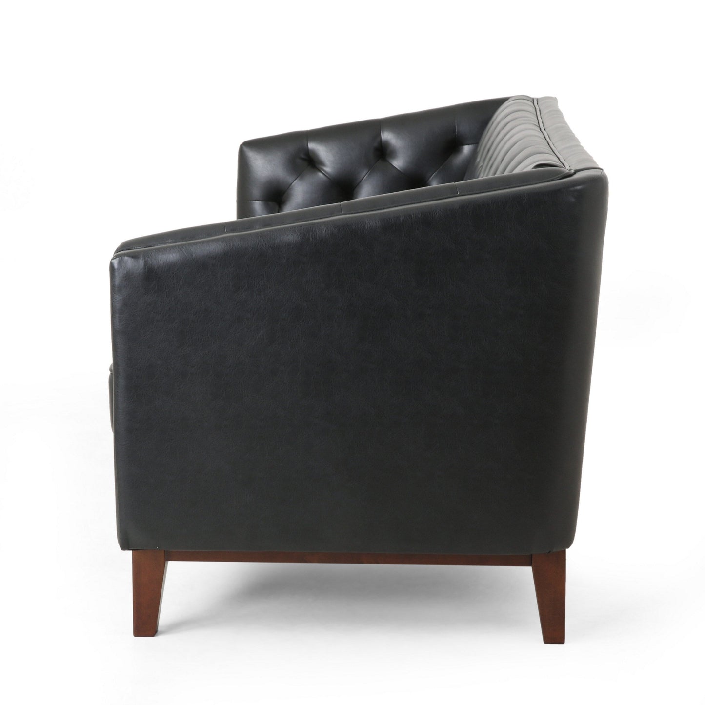 Vella Sofa, Pull Point Style Back, 81 Inch, Tufted Black Faux Leather