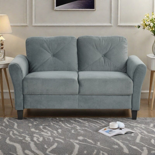 Velvet 2-Seater Sectional Sofa with Detachable Cushions
