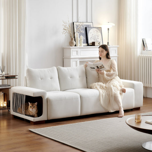 Velvet 3-seater Sofa with Cat Scratch Resistant Fabric