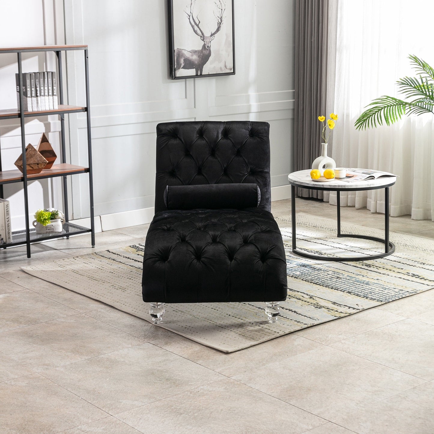 Velvet Chaise Lounge Indoor,Button-Tufted Upholstered Chaise Lounge Chair with Pillow for Bedroom Living Room Office