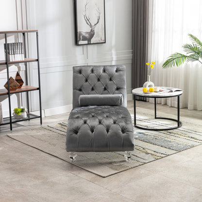 Velvet Chaise Lounge Indoor,Button-Tufted Upholstered Chaise Lounge Chair with Pillow for Bedroom Living Room Office