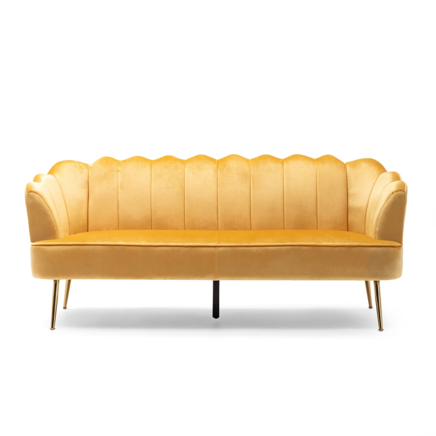 Velvet Channel Stitched 3-seater Sofa with Metal Legs