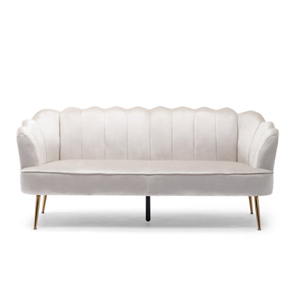 Velvet Channel Stitched 3-seater Sofa with Metal Legs
