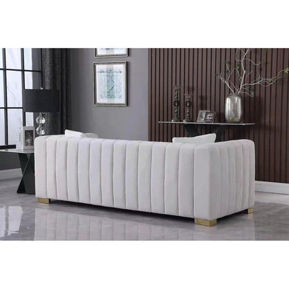 Velvet Channel Tufted 3-seater Sofa with Pillows
