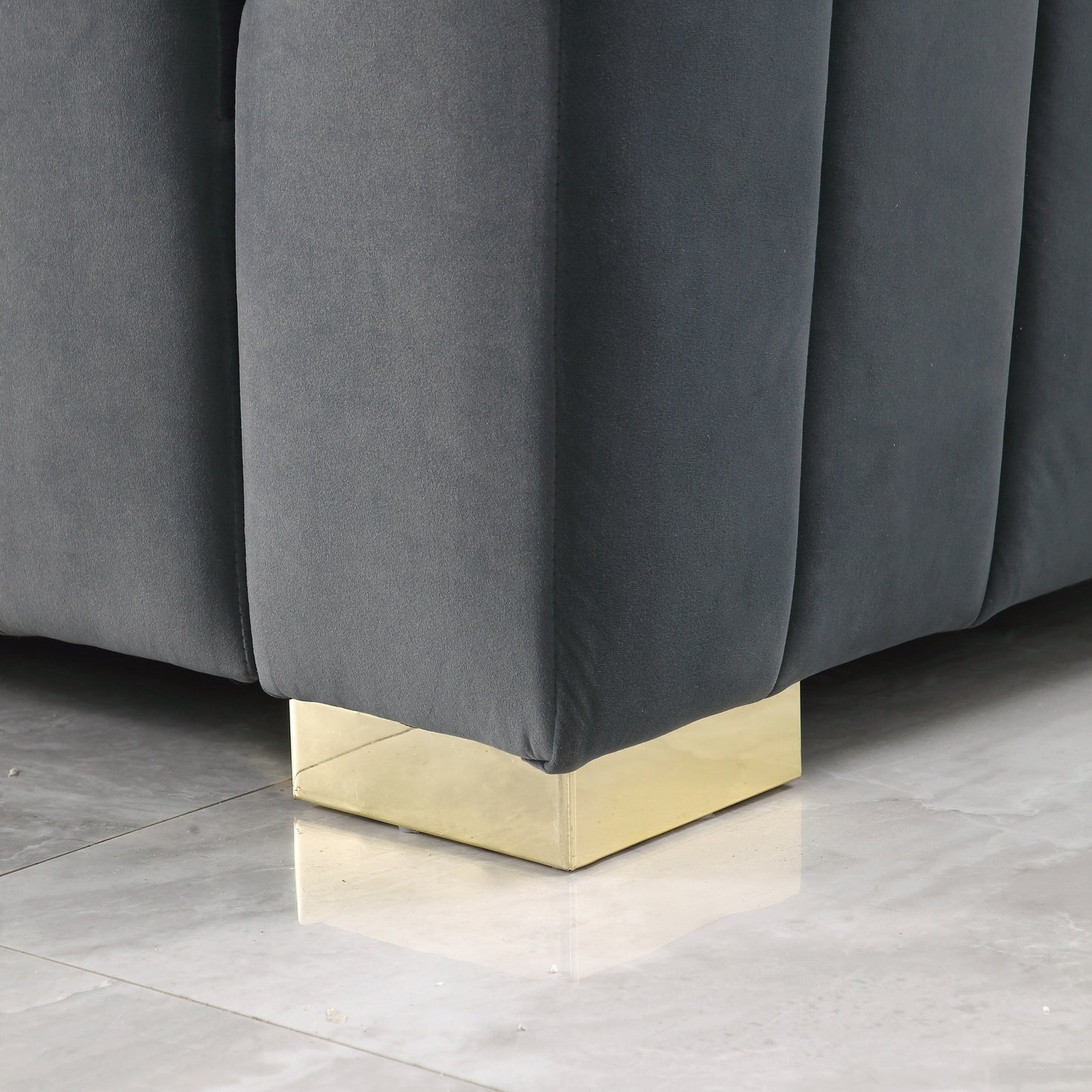 Velvet Channel Tufted 3-seater Sofa with Pillows