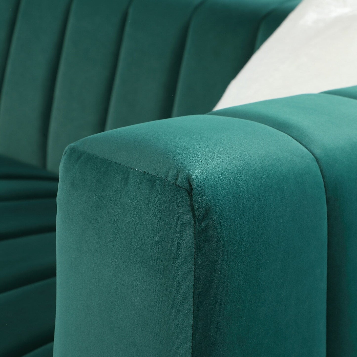Velvet Channel Tufted 3-seater Sofa with Pillows