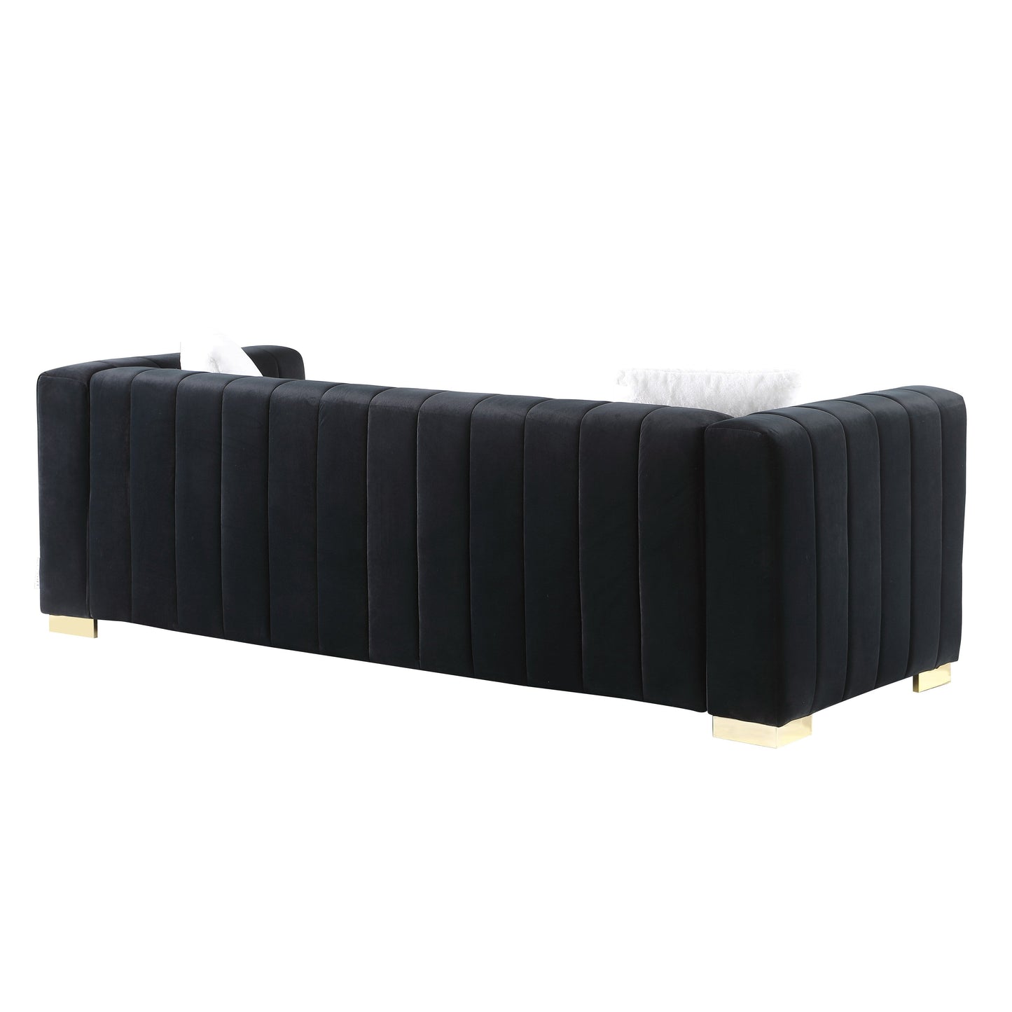 Velvet Channel Tufted 3-seater Sofa with Pillows