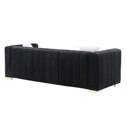 Velvet Channel Tufted 3-seater Sofa with Pillows
