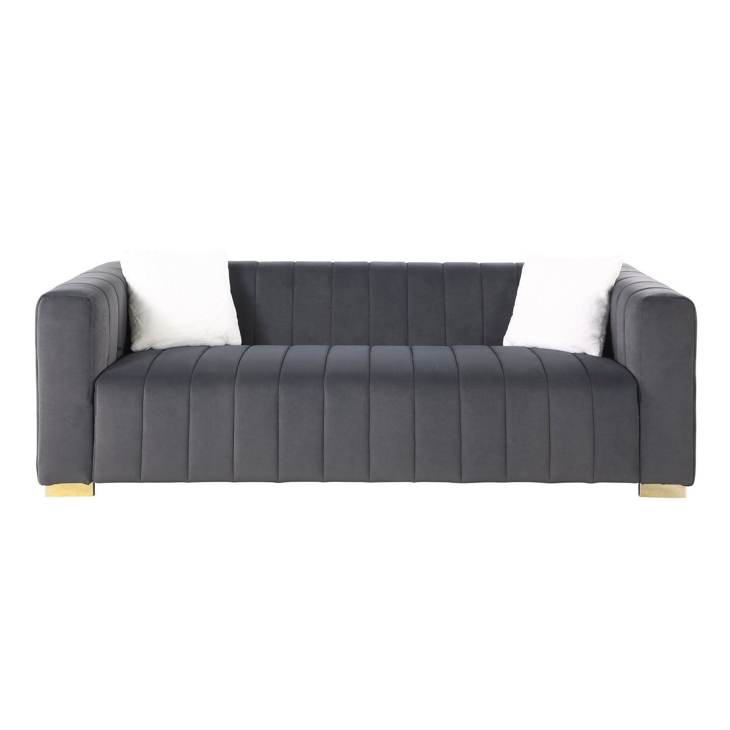 Velvet Channel Tufted 3-seater Sofa with Pillows