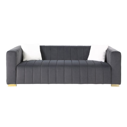 Velvet Channel Tufted 3-seater Sofa with Pillows