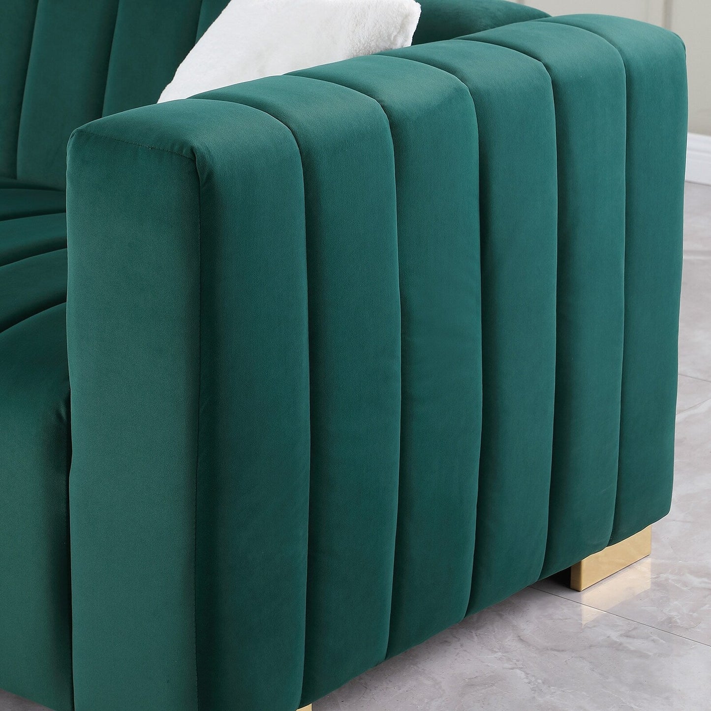 Velvet Channel Tufted 3-seater Sofa with Pillows