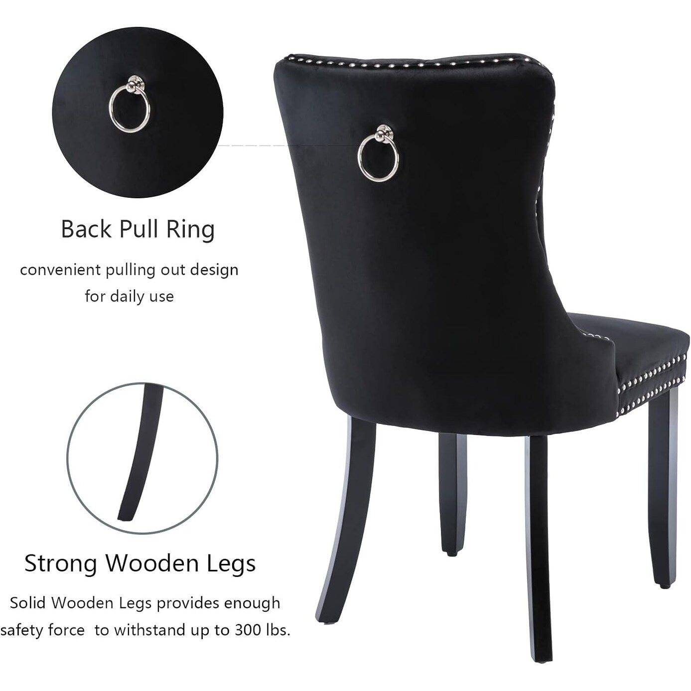 Velvet Dining Chairs Set of 2, Tufted Dining Chairs with Nailhead Back and Ring Pull Trim - 25.5×19.7×37.4inch