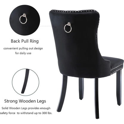Velvet Dining Chairs Set of 2, Tufted Dining Chairs with Nailhead Back and Ring Pull Trim - 25.5×19.7×37.4inch