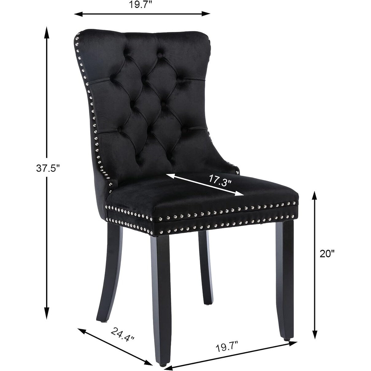 Velvet Dining Chairs Set of 2, Tufted Dining Chairs with Nailhead Back and Ring Pull Trim - 25.5×19.7×37.4inch