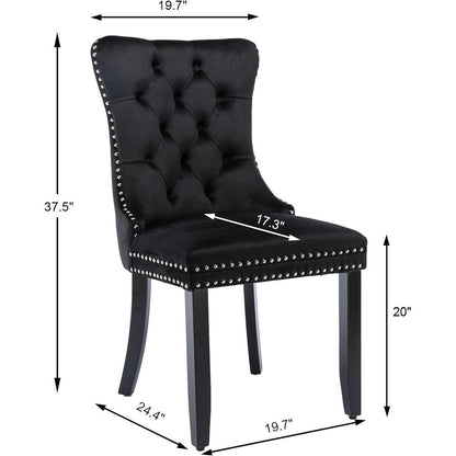 Velvet Dining Chairs Set of 2, Tufted Dining Chairs with Nailhead Back and Ring Pull Trim - 25.5×19.7×37.4inch