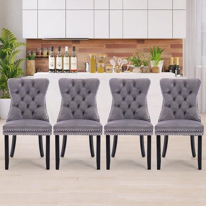 Velvet Dining Chairs Set of 2, Tufted Dining Chairs with Nailhead Back and Ring Pull Trim - 25.5×19.7×37.4inch