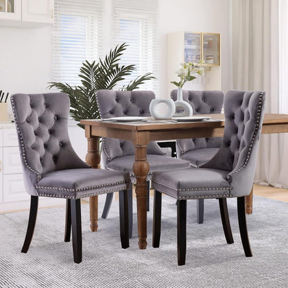 Velvet Dining Chairs Set of 2, Tufted Dining Chairs with Nailhead Back and Ring Pull Trim - 25.5×19.7×37.4inch