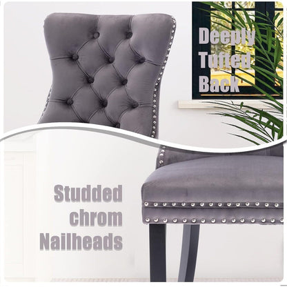 Velvet Dining Chairs Set of 2, Tufted Dining Chairs with Nailhead Back and Ring Pull Trim - 25.5×19.7×37.4inch