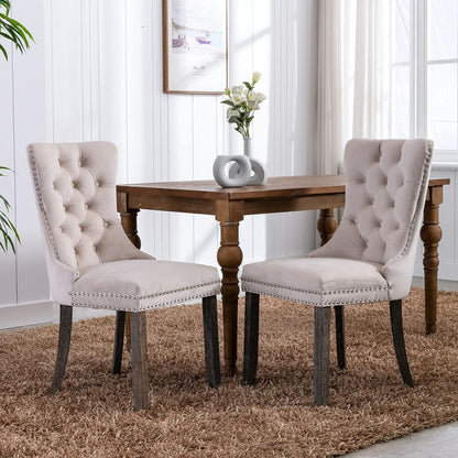 Velvet Dining Chairs Set of 2, Tufted Dining Chairs with Nailhead Back and Ring Pull Trim - 25.5×19.7×37.4inch