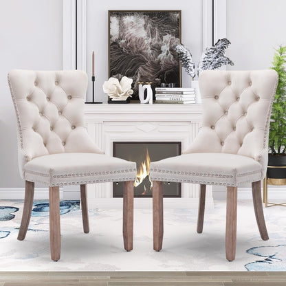 Velvet Dining Chairs Set of 2, Tufted Dining Chairs with Nailhead Back and Ring Pull Trim - 25.5×19.7×37.4inch