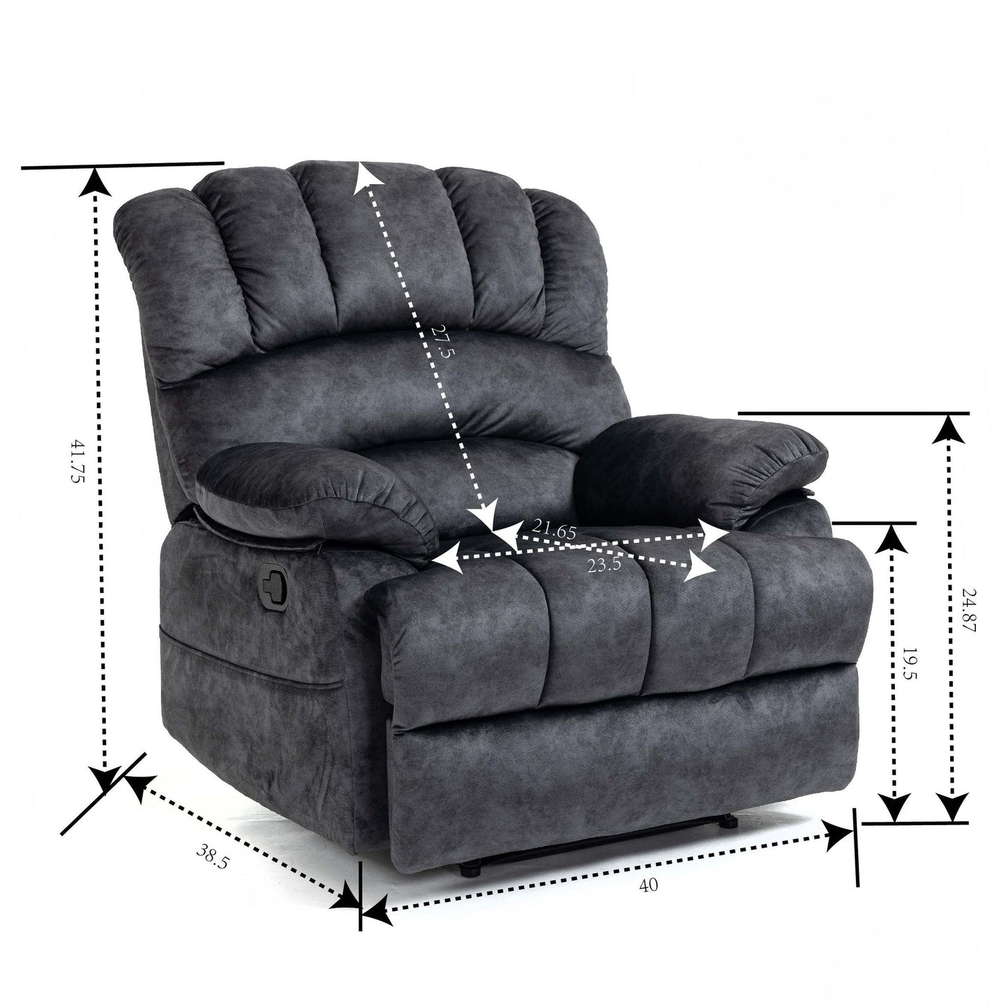 Velvet Fabric Manual Recliner Chair wFootrest & Adjustable Backrest