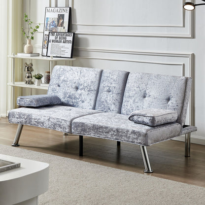 Velvet Futon Loveseat Sofa Bed with Cup Holders