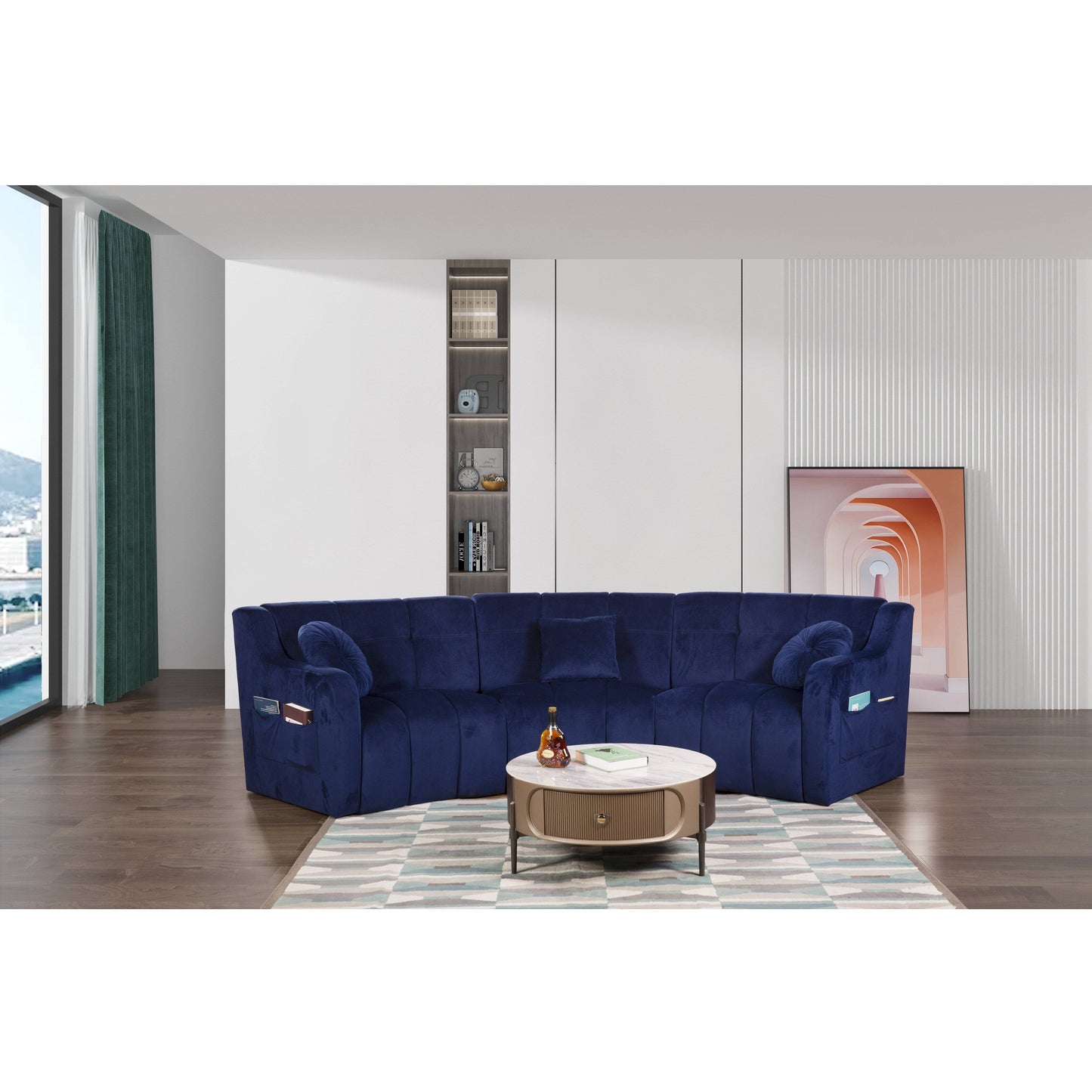Velvet Legless Curved Symmetrical Modular Floor Sofa - 127