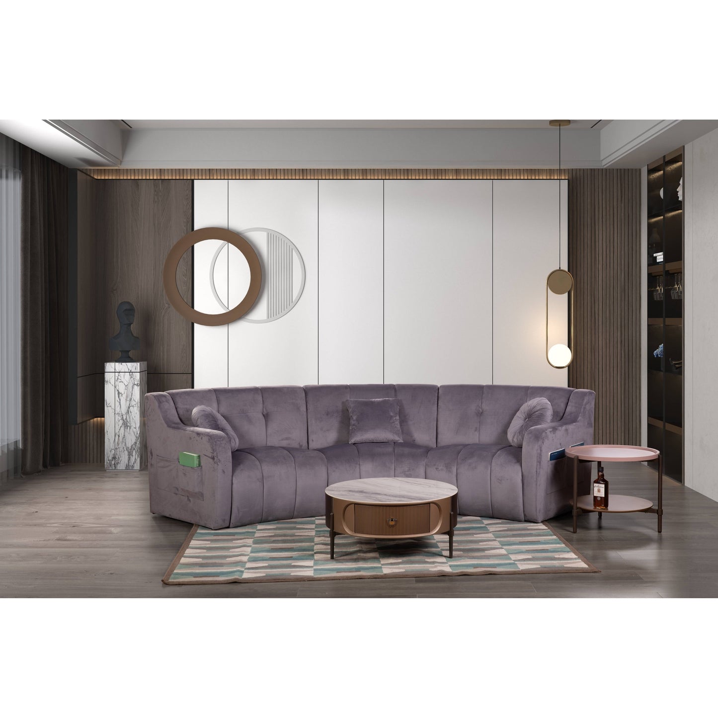 Velvet Legless Curved Symmetrical Modular Floor Sofa - 127