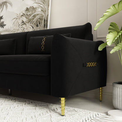 Velvet Loveseat Sofa with Gold Legs