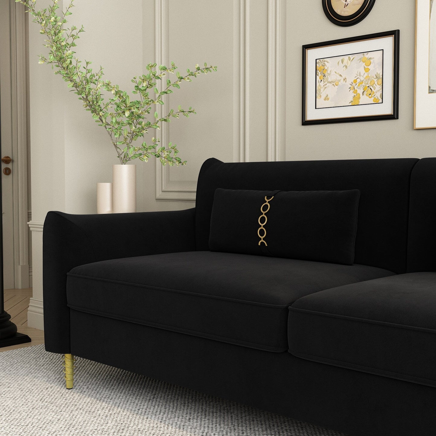 Velvet Loveseat Sofa with Gold Legs