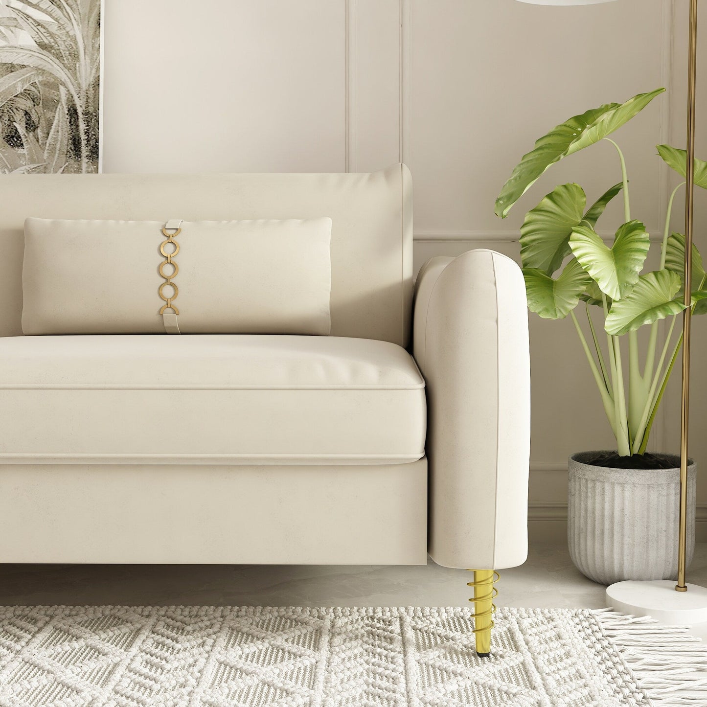 Velvet Loveseat Sofa with Gold Legs