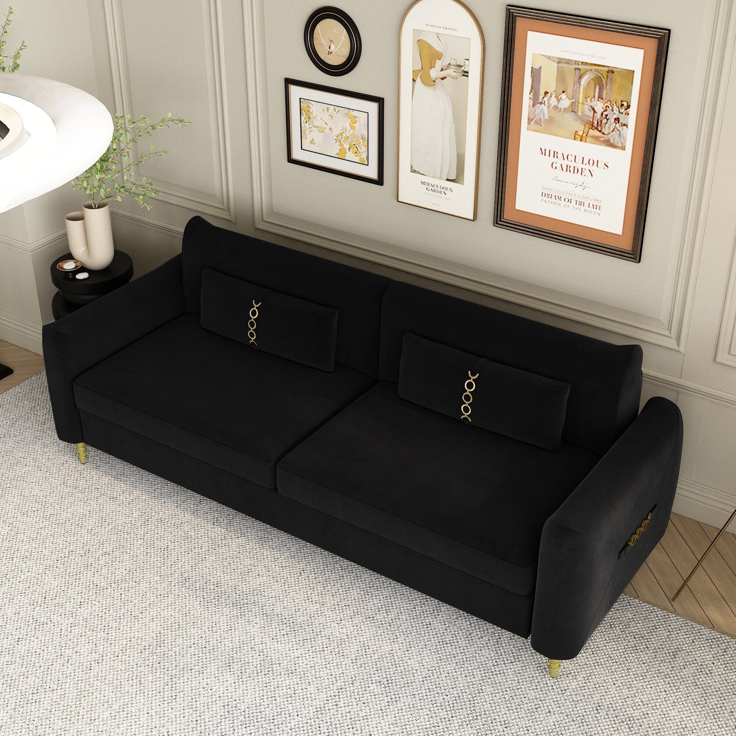 Velvet Loveseat Sofa with Gold Legs