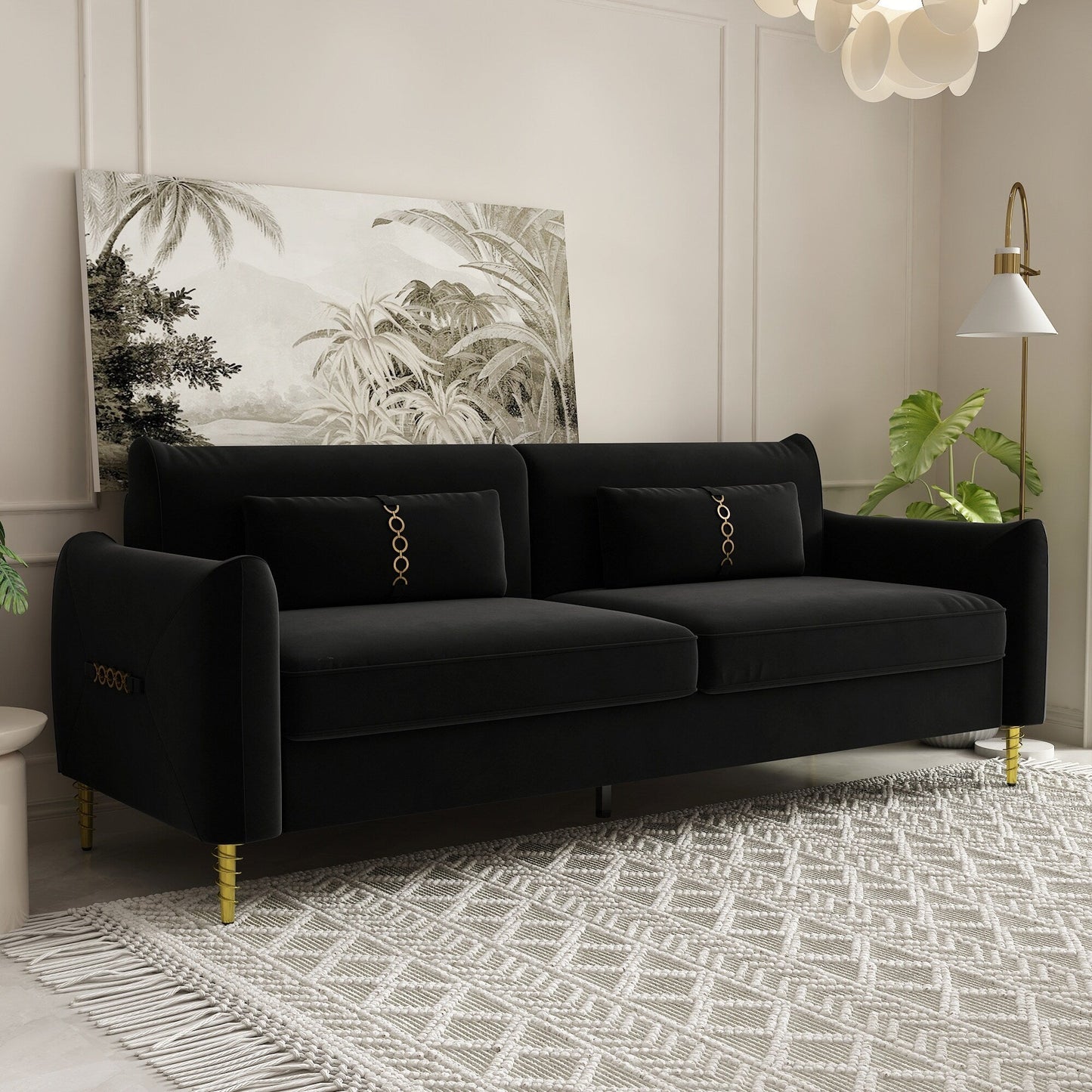 Velvet Loveseat Sofa with Gold Legs