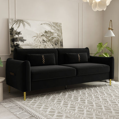 Velvet Loveseat Sofa with Gold Legs