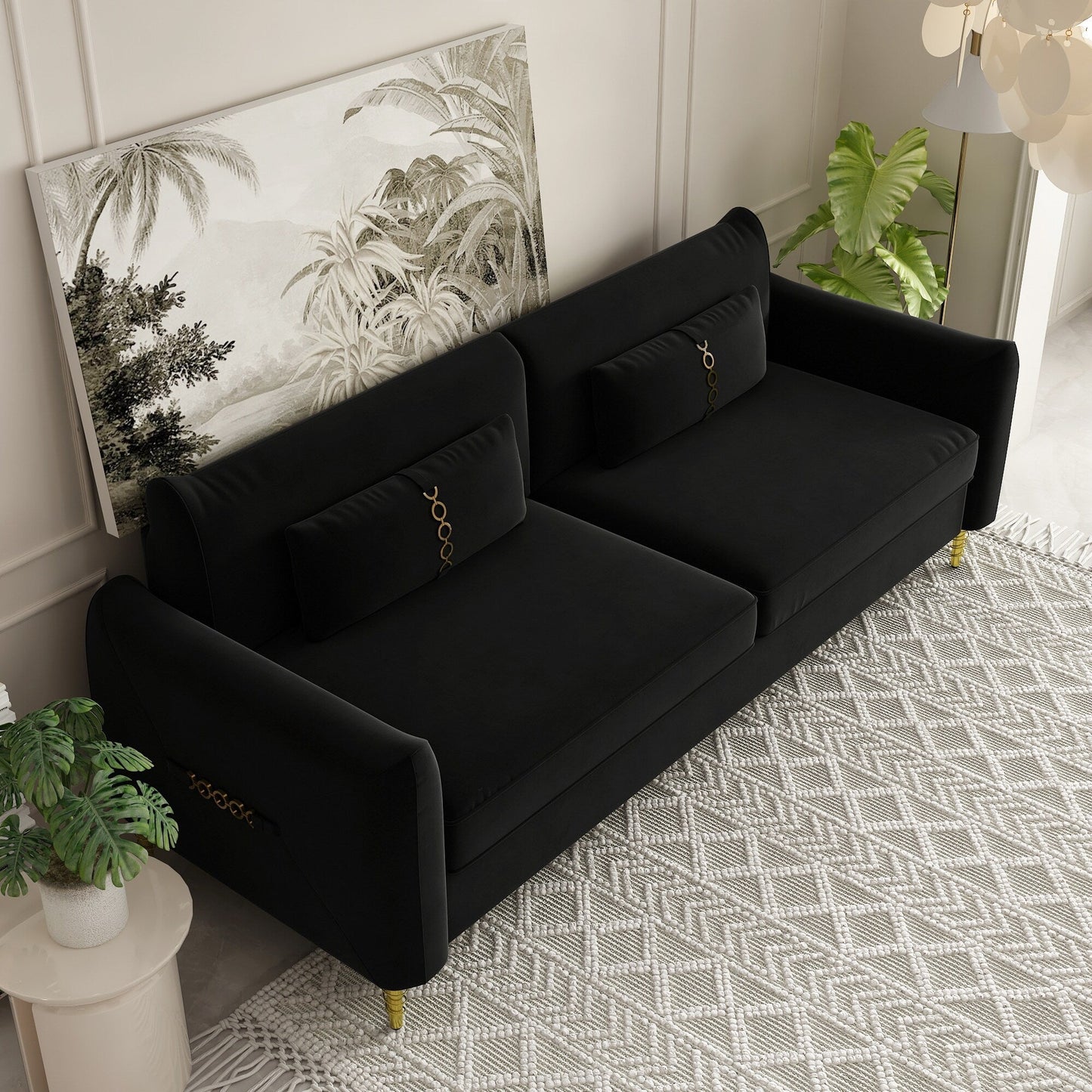 Velvet Loveseat Sofa with Gold Legs