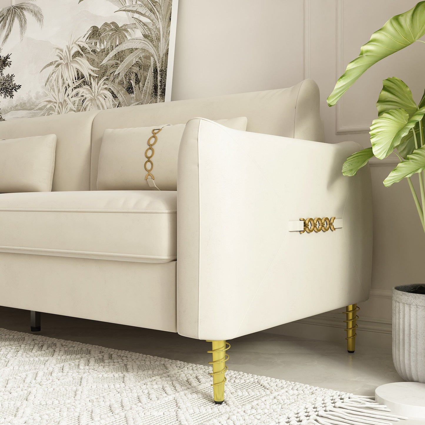 Velvet Loveseat Sofa with Gold Legs