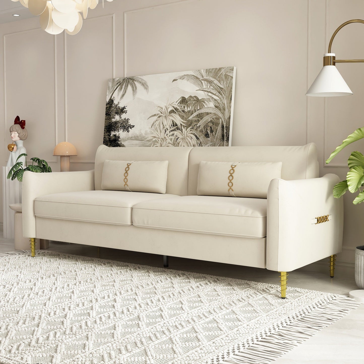 Velvet Loveseat Sofa with Gold Legs