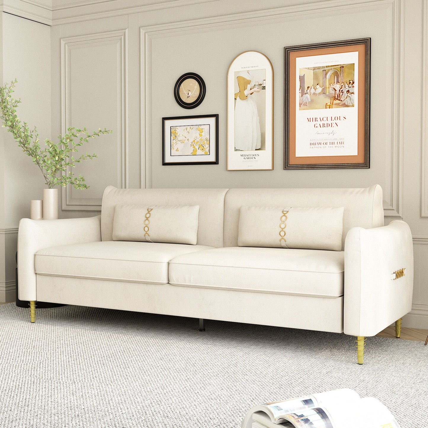 Velvet Loveseat Sofa with Gold Legs